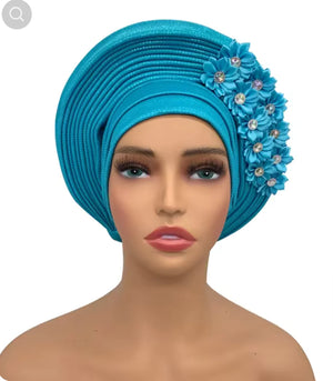 Stunning Floral Auto Gele Headwraps - 2024 New African Turban for Elegant Weddings & Parties Rieworkes