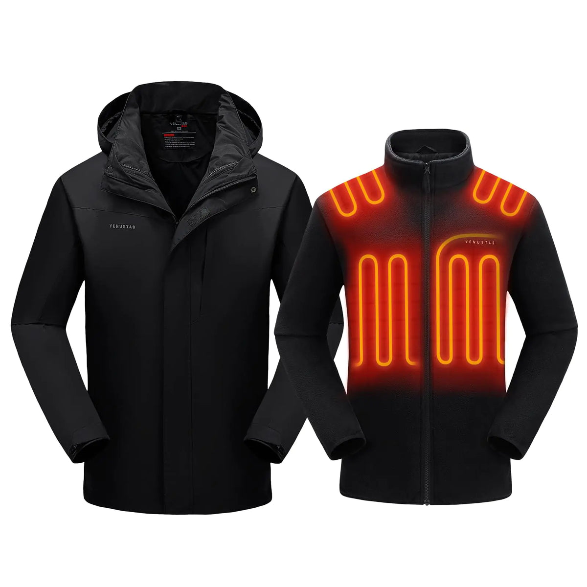 Venustas Mens 3-in-1 Heated Jacket with Battery Ski Jacket Winter Jacket with Removable Hood Water-resistant Mimarta