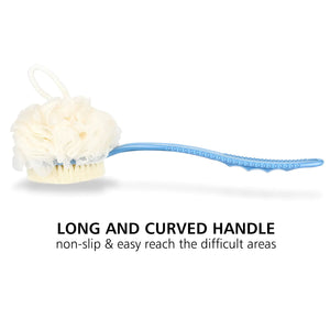 Shower Body Brush with Bristles and Loofah,Back Scrubber Bath Mesh Sponge with Curved Long Handle for Skin Exfoliating Bath, Massage Bristles Suitable for Wet or Dry, Men and Women (Blue) Rieworkes