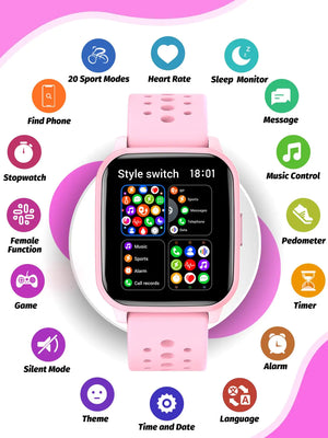 Kids Smart Watch Girls Boys, Smart Watch for Kids Game Smart Watch Gifts for 4-16 Years Old with Sleep Mode 20 Sports Modes 5 Games Pedometer Birthday Gift for Boys Girls (Pink) Pink Rieworkes