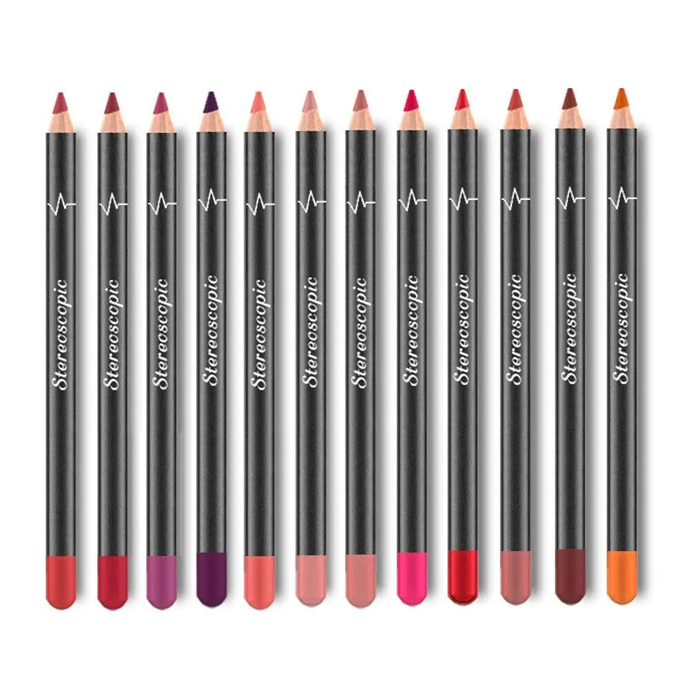 12Pcs Women Waterproof Lipstick Long Lasting Matte Lip Liner Pencil Lip Pen Set Rieworkes