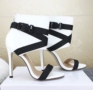 Open Toe Woven Buckle Stiletto Heels Rieworkes