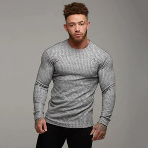 New Sports Bottoming Shirt Men's Fitness Casual Men's Slim Knit Sweater Long-Sleeved T-Shirt Rieworkes