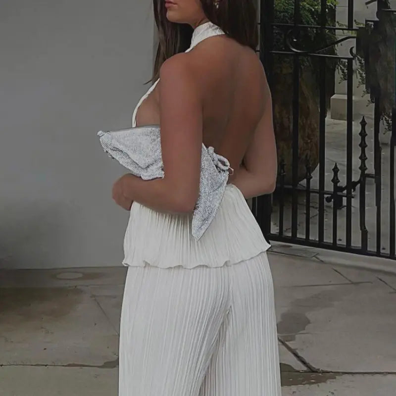 Elegant High Waist Wide Pants Set Rieworkes