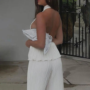 Elegant High Waist Wide Pants Set Rieworkes