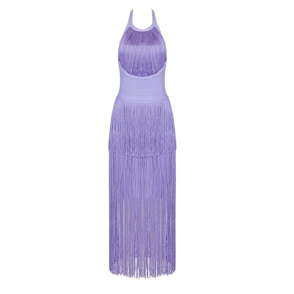 Fringe  Halterneck Backless Dress Rieworkes