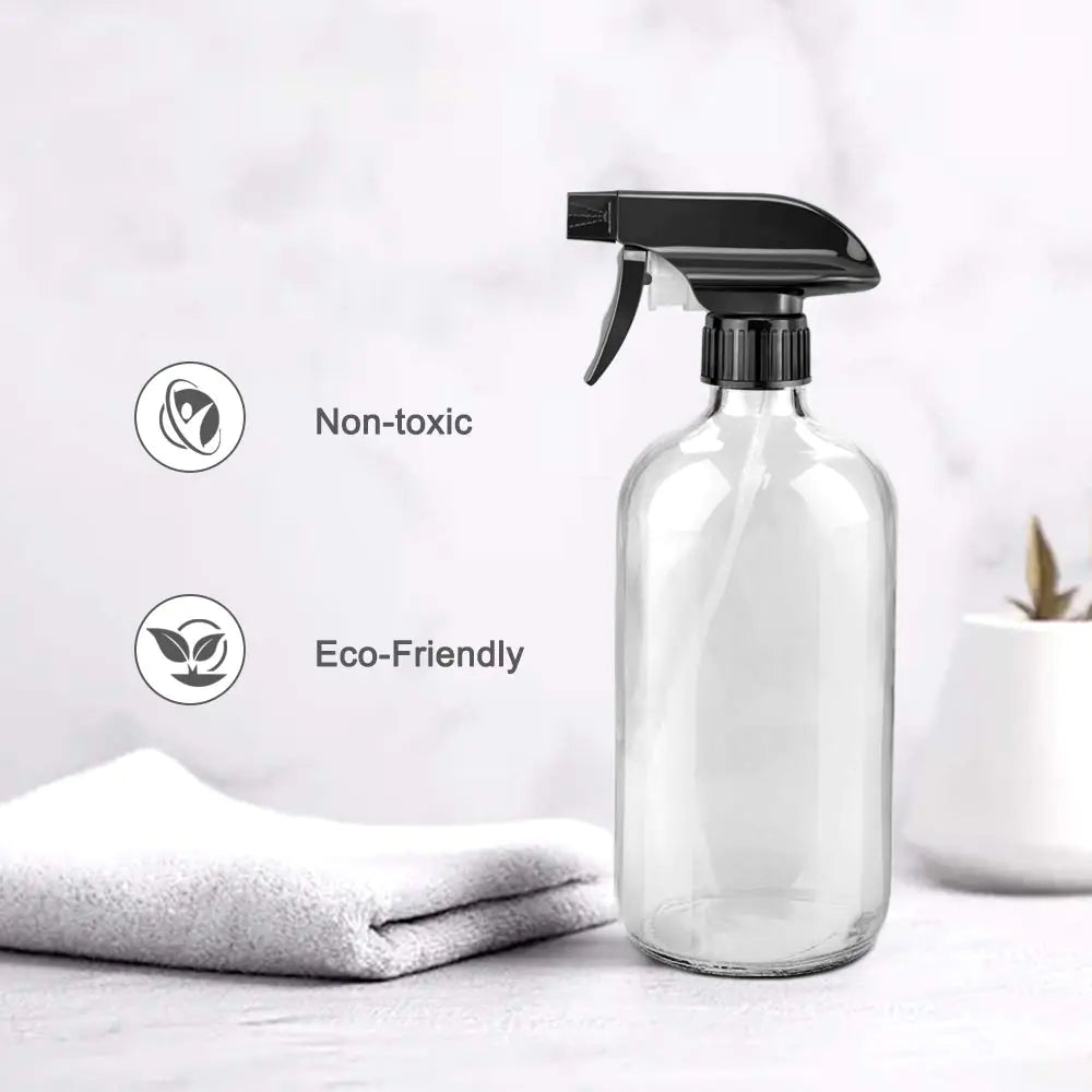 Glass Spray Bottles, 16oz Clear Glass Spray Bottles with Labels & Adjustable Nozzle, Reusable Containers for Cleaning, BBQ, Food, Plants, Alcohol, Essential Oils(3 Pack) 3 Pack Rieworkes