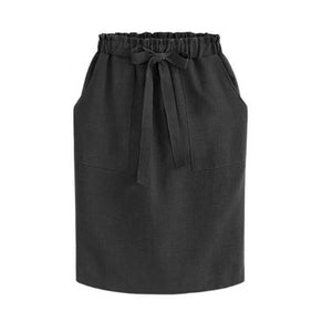 Women's Cotton Elastic Waist Bow Skirt - Summer/Autumn Midi Office Pencil Style (Green) Rieworkes