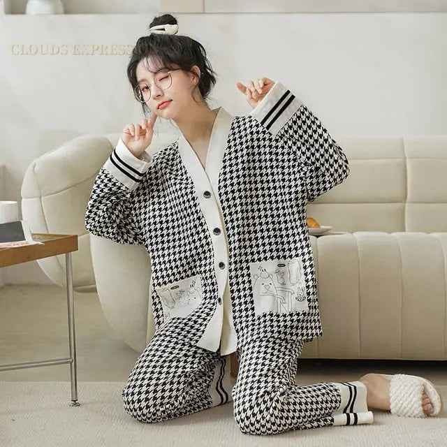 Cartoon Print Polka Dot Pajamas Set for Women Mimarta