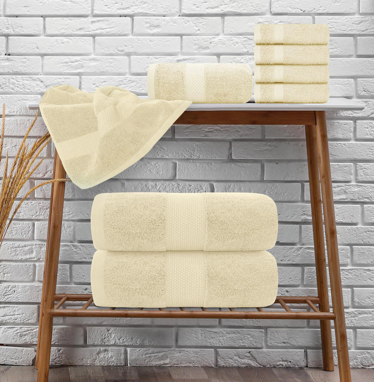 Luxury Beige Bath Towel Set 8 Pcs Combed Cotton Hotel Quality Absorbent Beige Rieworkes