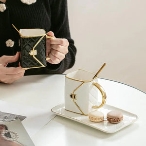 Creative Ceramic Coffee Mug and Saucer Set with Tray Mimarta