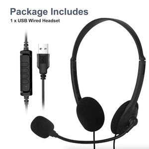 USB Headset Headphone With Microphone Noise Cancelling For PC Computer Call Chat Rieworkes