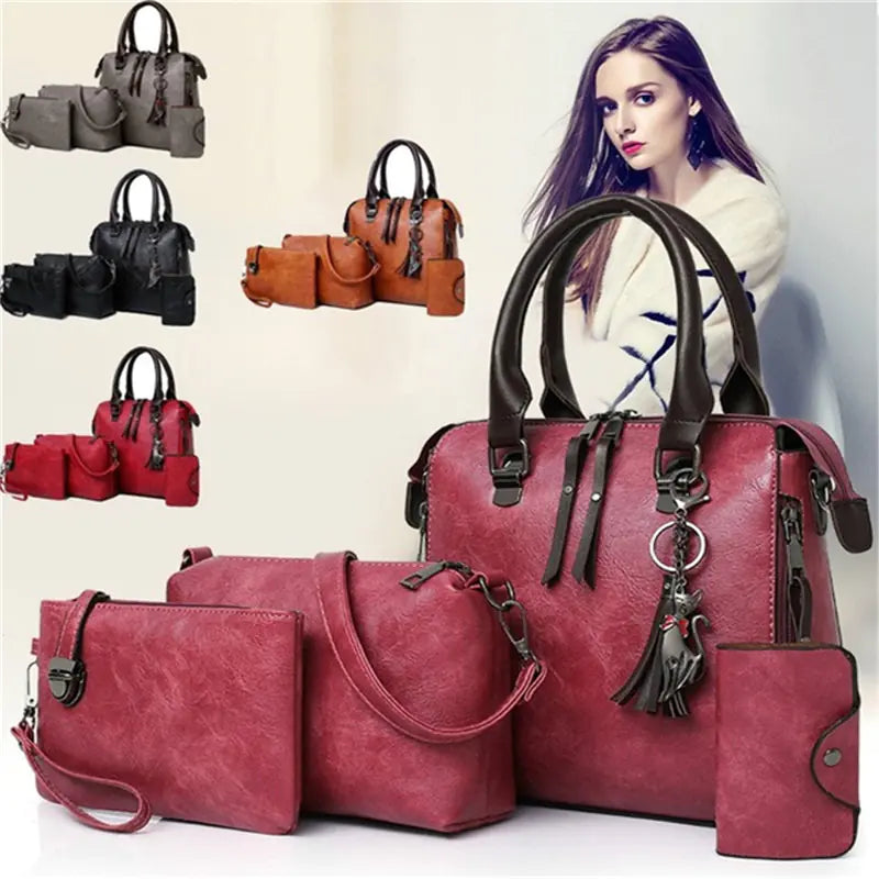 Luxury Women’s Leather Handbag &amp; Wallet 4-Piece Set Mimarta