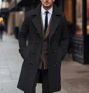 Fall Winter Men Woolen Coat Double Breasted Long Rieworkes