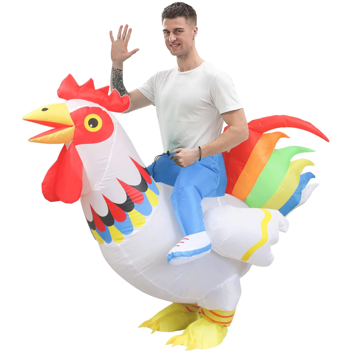 ZISUEX Inflatable Ride on Chicken Costume Adult White Chicken Blow up Costume Chicken Inflatable Costume Adult Halloween Costume Chicken Suit Inflatable Animal Costume for Men Mimarta