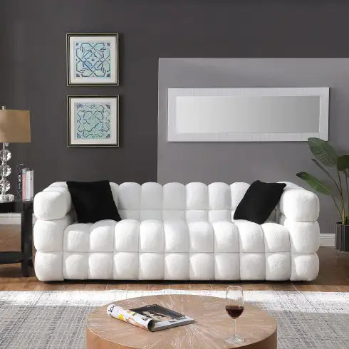 84.3 Length ,35.83 Deepth ,human Body Structure For USA People, Marshmallow Sofa,boucle Sofa ,White Color,3 Seater Rieworkes