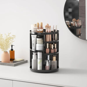 Rotating Makeup Organizer for Vanity, 360 Spinning Skincare Organizers with Adjustable Trays, Make Up Desk Storage Carousel Rack, Cosmetic Display Cases for Dresser Bathroom Countertop Black Rieworkes