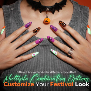 modelones Halloween Nail Polish Set 6 Colors, Boo-tiful Nightmare Collection with Stickers, Glow in the Dark White Crackle Black Purple Orange Hot Pink Quick Dry Nail Art Kit, Fall Gift for Women A1 Boo-tiful Nightmare Rieworkes