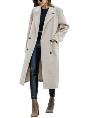 Saodimallsu Womens Trench Coat Winter Lapel Double Breasted Long Pea Coat Casual Work Office Overcoat with Pocket Mimarta