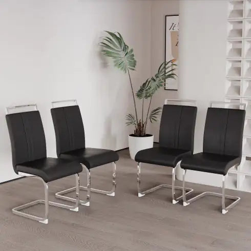 Modern Dining Chairs,PU Faux Leather High Back Upholstered Side Chair With C-shaped Tube Plating Metal Legs For Dining Room Kitchen Vanity Patio Club Guest Office Chair Set Of 4 Rieworkes