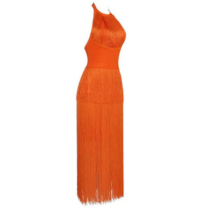 Fringe  Halterneck Backless Dress Rieworkes