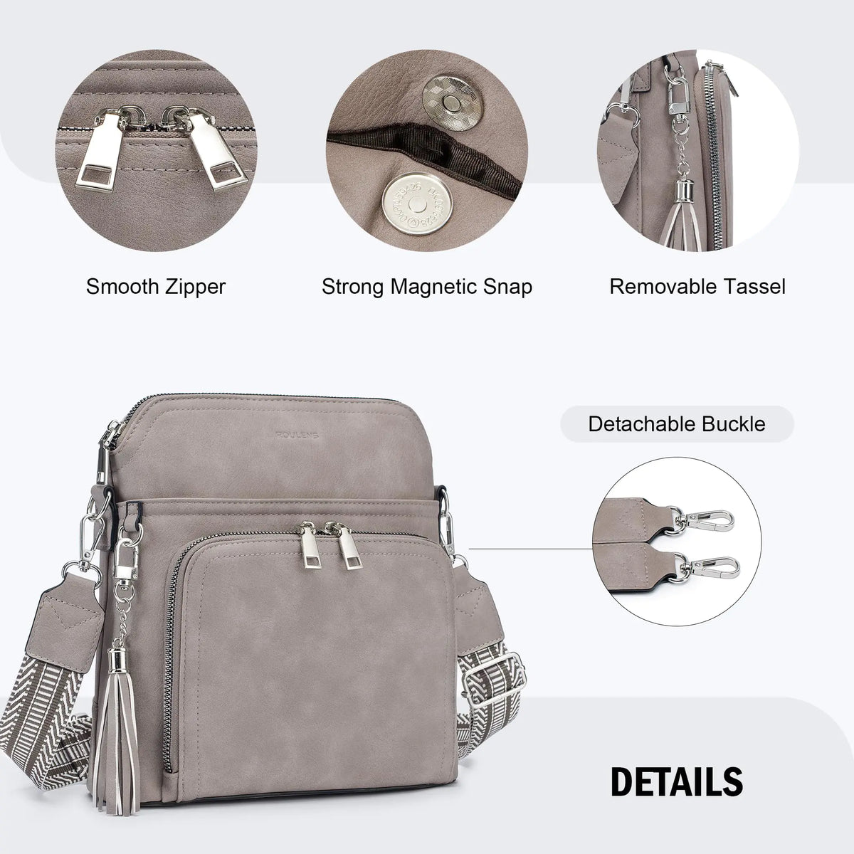 Crossbody Purse for Women,Lightweight Medium Crossbody Bag Soft Leather Women's Shoulder Handbags with Tassel Taupe Rieworkes