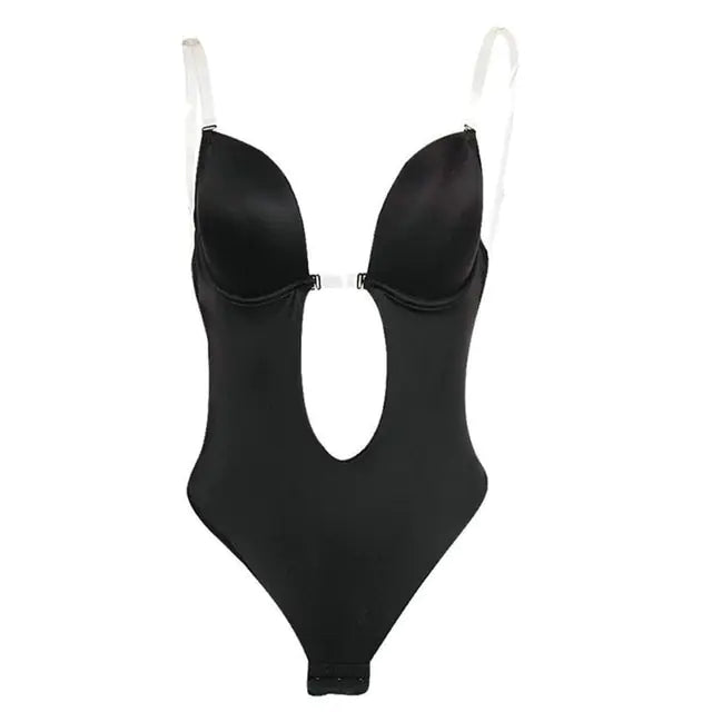 Women Sexy U Plunge Backless Bodysuit Deep V-Neck Seamless Thong Bottom Underwear Padded Push Up Body Shapewear Top for M6CD Rieworkes