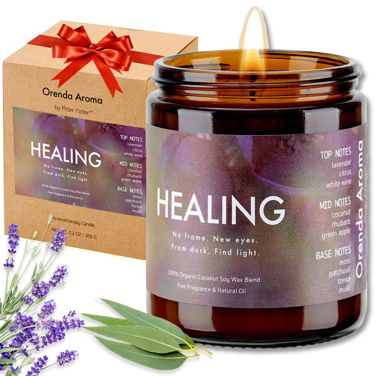 Pitter Patter Lavender & Eucalyptus Scented Jar Candle Organic Soy Wax & Pet Safe Non Toxic Clean & 50 Hours Long Burn Natural Essential Oil for Aromatherapy Relaxation | 7.2 oz Healing Rieworkes