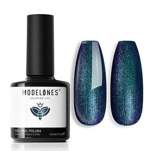 Modelones Chameleon Blue Gel Nail Polish, 15ML Shimmer Blue Gel Polish Glitter Sparkle Gel Nail Soak Off Led Summer Nail Gel Polish for Women Girl DIY Nail Art Gift A23-Dark Purple to Blue Rieworkes