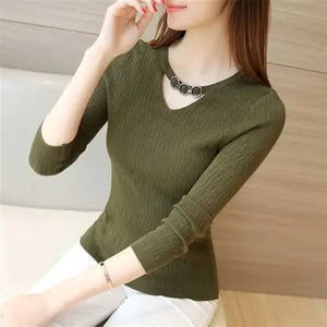 2020 Fall/Winter V-Neck Fitted Long Sleeve Sweater Mimarta