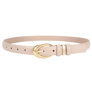 Women Leather Belt for Jeans Pants Fashion Ladies Skinny Faux Leather Dress belt with Gold Buckle Fit Wasit Size 27"-31" Beige Rieworkes