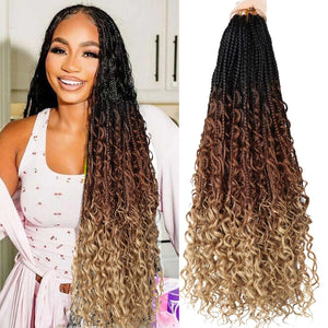 Goddess Box Braids Crochet Hair-24 inch 8 Packs Boho Crochet Box Braids With Curly EndsPre Looped Bohemian Box Braids Crochet Hair for Black Women Synthetic Hair Extensions 1B/30/27 Rieworkes