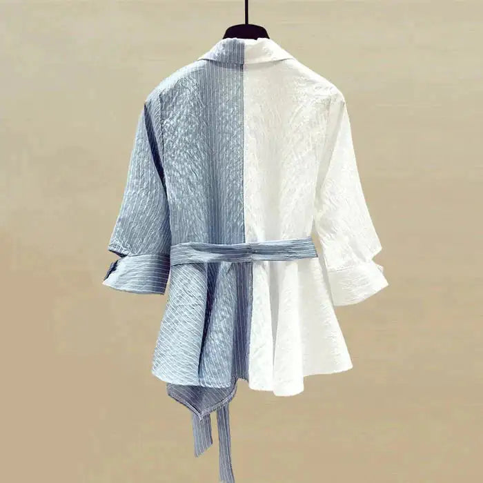 Stripe Blouse & Denim Pants Set Rieworkes