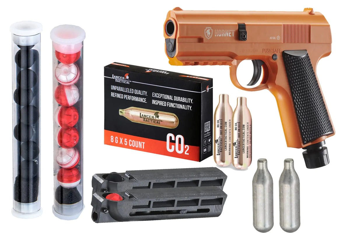 Lancer Self Defense Hornet 0.43 Cal Home Defense Launcher All in One Package-Less Lethal for Personal Defense (Color: Orange/Black) Mimarta