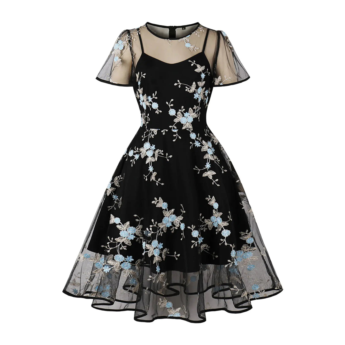 Elegant 1950s Embroidered Mesh Retro Party Dress Mimarta