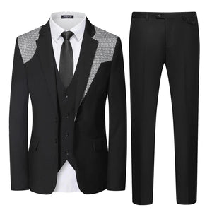 WULFUL Men's 3 Piece Slim Fit Suit Set Two Button Blazer Jacket Vest Pants Tuxedo Set for Party, Wedding and Business Medium Black-0371 Rieworkes