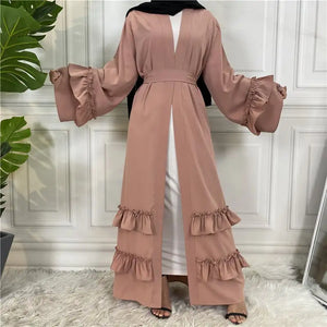 Ruffled Sleeves Lace-Up Dubai Cardigan Robe Mimarta