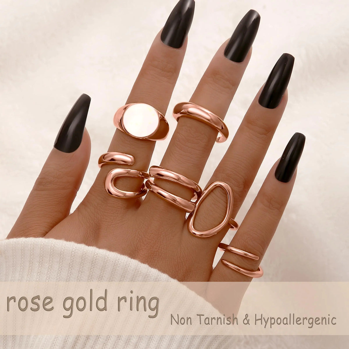 FAXHION 12PCS Gold Stackable Rings Set for Women, 18K Gold Plated Open Stacking Knuckle Ring, Adjustable Chunky Signet Rings for Gift 1-Rose-12pcs Rieworkes