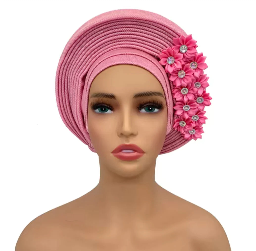 Stunning Floral Auto Gele Headwraps - 2024 New African Turban for Elegant Weddings & Parties Rieworkes