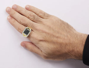 Men's 10K Yellow Gold 1 1/2 Cttw White and Black Treated Diamond Cluster Ring (Black / I-J Color, I2-I3 Clarity) Rieworkes