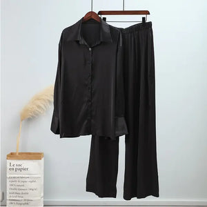 Loose Stripe Pants Set Elegant Long Sleeve Top Rieworkes