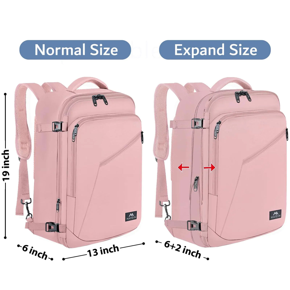 MATEIN Pink Travel Backpack for Women, Large Backpack Airline Approved, Expandable Carry on Backpacks, 35L Convertible Suitcase, Weekender Back Pack for Hiking Sport Gym, Gift for Traveler X-Large Rieworkes