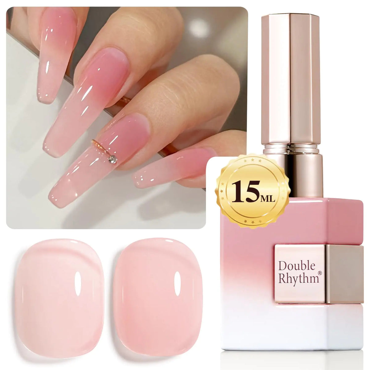 Double Rhythm Translucent Gel Polish Sheer Neutral Natural Light Milky Same Color Same Bottle 15ML Jelly Nail Polish Nail Art DIY at Home (Milky Rose Pink-A1380) Rieworkes