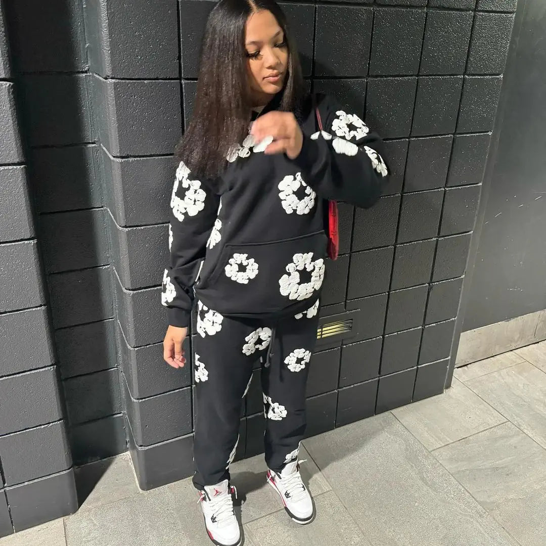 XS0021 2023 Fall Winter Floral Sweatshirt Set Mimarta
