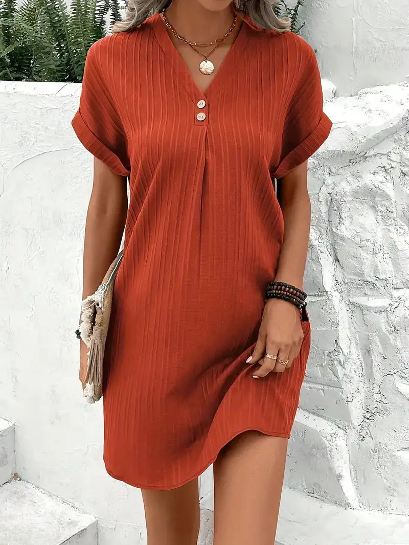 Elegant Two Buttons V-Neck Pullover Dress Rieworkes