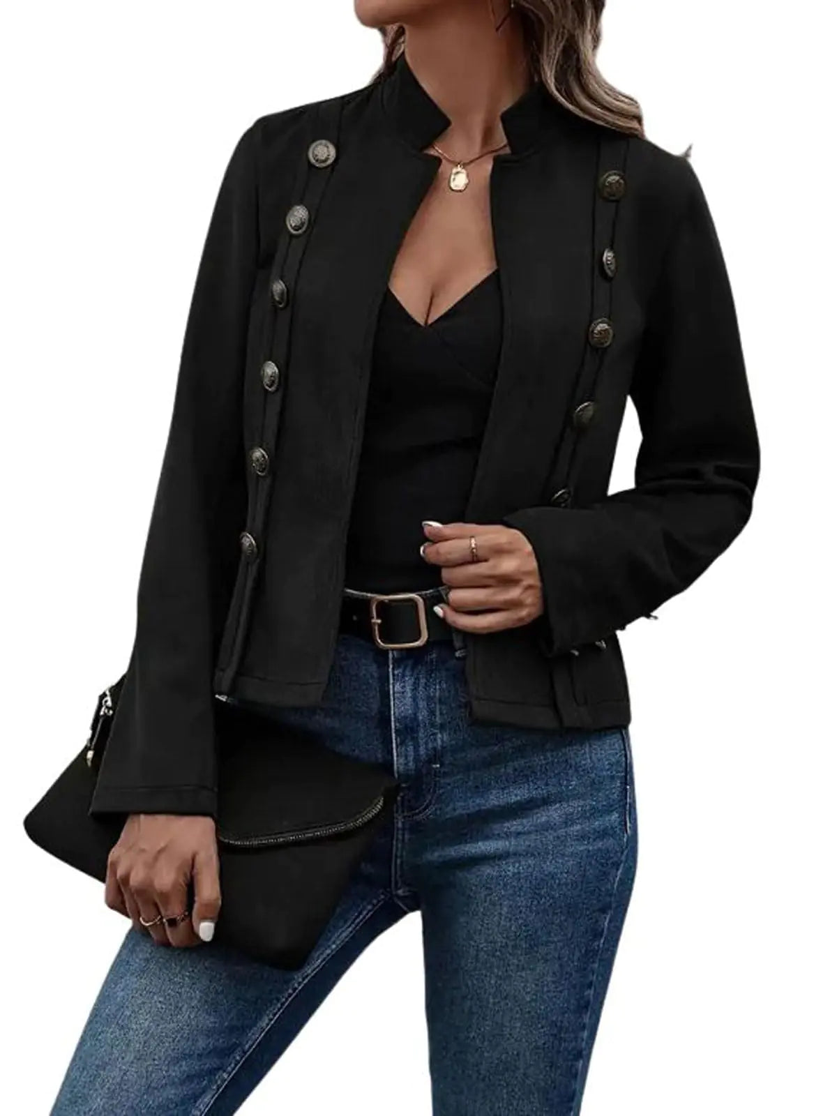 utcoco Womens Faux Suede Leather Jacket Casual Long Sleeve Blazer Jacket Coat 2024 Fall Outfits (Small Black) Mimarta