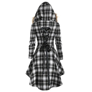 New Women's Winter Plaid Coat with Hood and Belt Mimarta