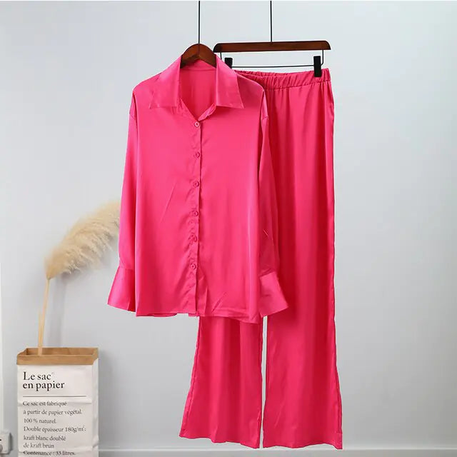 Loose Stripe Pants Set Elegant Long Sleeve Top Rieworkes