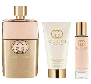 Gucci Guilty 3 Piece Hardbox Gift Set for Women (3 Ounce Eau de Parfum Spray + 1.6 Ounce Perfumed Body Lotion + 0.5 Ounce Eau de Parfum Travel Spray) Mimarta