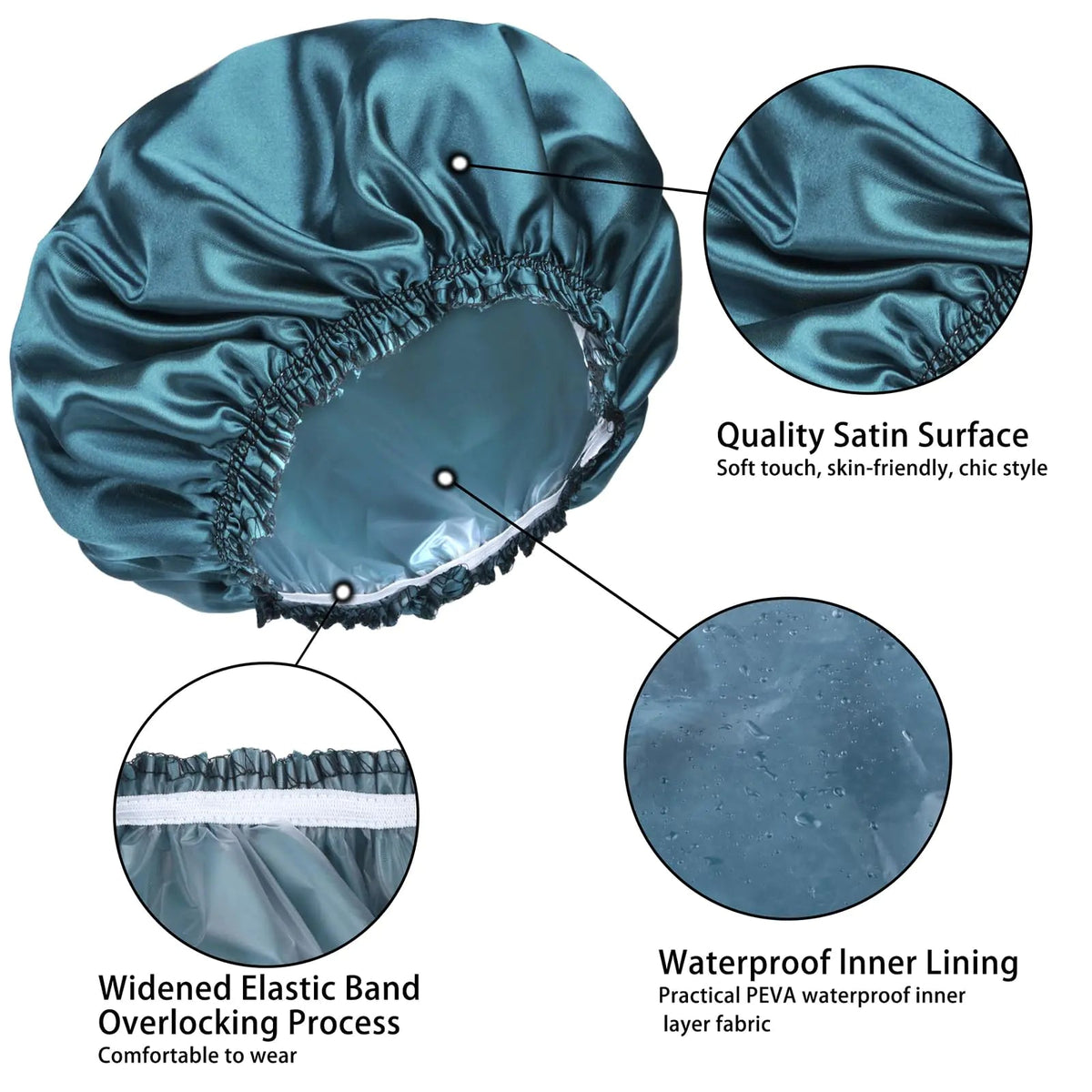 Shower Caps for Women, 4 PCS Elastic and Reusable Bath Caps, Double Waterproof Layers Shower Cap, Bathing Shower Caps, Environmental Protection Hair Bath Hat - Solid Color Solid Color 4 PCS/Set Rieworkes